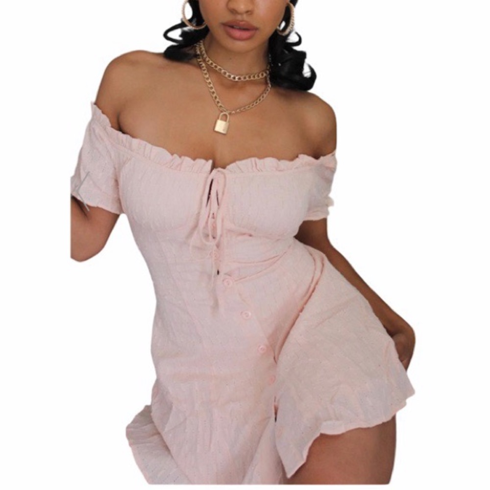 Pink off the shoulder dollskill dress